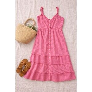 Gap Pink Eyelet 100% Cotton Tiered Sundress Women's XXL Cottagecore Boho Summer